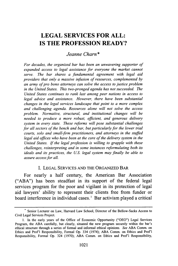 Legal Services for All: Is the Profession Ready